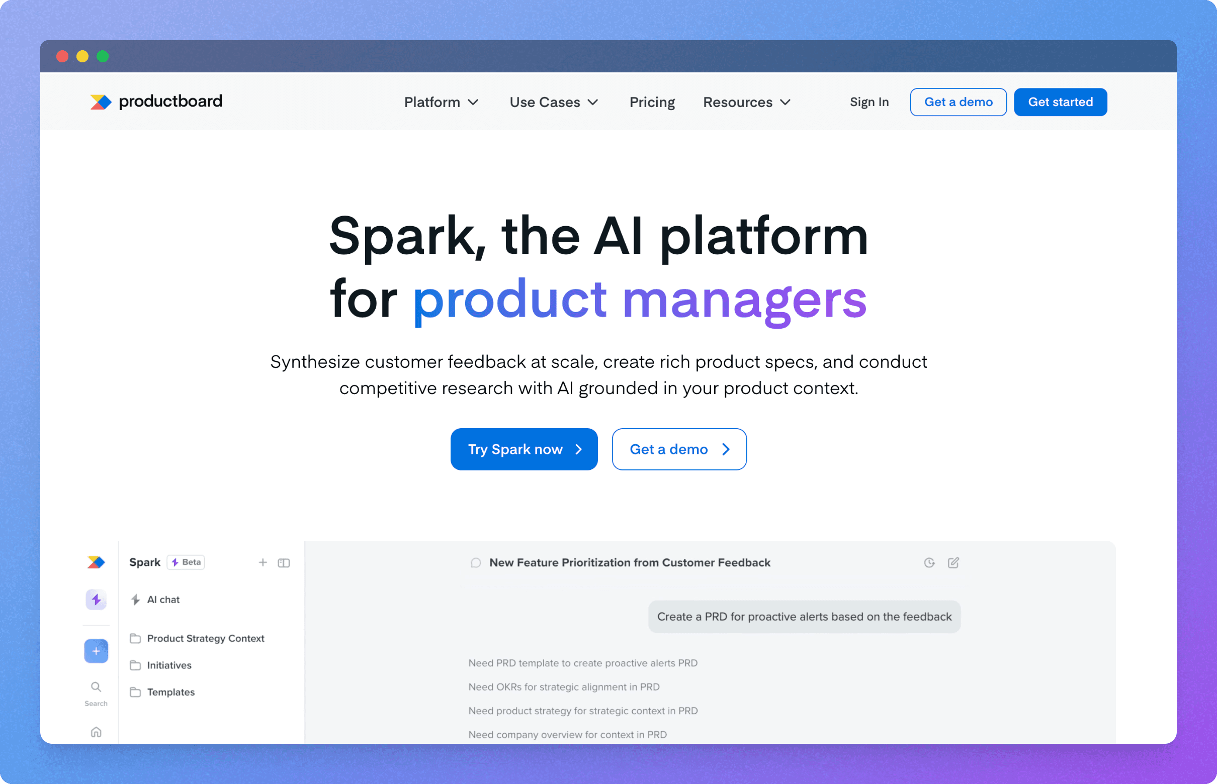 productboard home page representing its hero section
