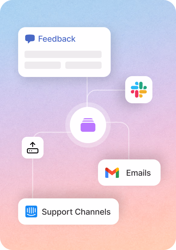 collect feedback from various sources like slack, intercom, emails, support chats etc.